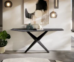 KonsolentischEdge Polygonal 180x50 cm Keramik Laminam® Nero Greco Anthrazit Zentharo Metall Schwarz Sofort versandfertig