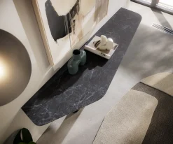 KonsolentischEdge Polygonal 180x50 cm Keramik Laminam® Nero Greco Anthrazit Zentharo Metall Schwarz Sofort versandfertig