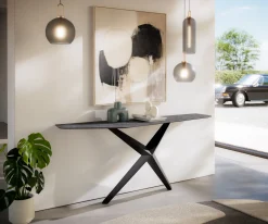 KonsolentischEdge Polygonal 180x50 cm Keramik Laminam® Nero Greco Anthrazit Zentharo Metall Schwarz Sofort versandfertig