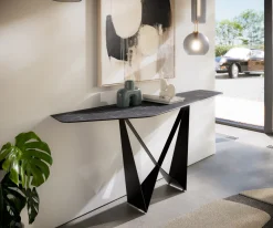 KonsolentischEdge Polygonal 180x50 cm Keramik Laminam® Nero Greco Anthrazit Spios Metall Schwarz Sofort versandfertig