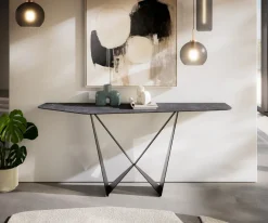 KonsolentischEdge Polygonal 180x50 cm Keramik Laminam® Nero Greco Anthrazit Spios Metall Schwarz Sofort versandfertig