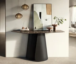 KonsolentischEdge Polygonal 140x50 cm Keramik Emperador Extra Lucidato Dunkelbraun Livos Metall Schwarz Sofort versandfertig