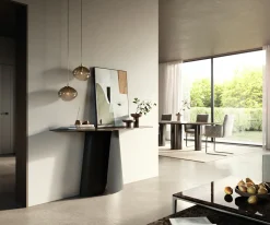 KonsolentischEdge Polygonal 140x50 cm Keramik Emperador Extra Lucidato Dunkelbraun Livos Metall Schwarz Sofort versandfertig