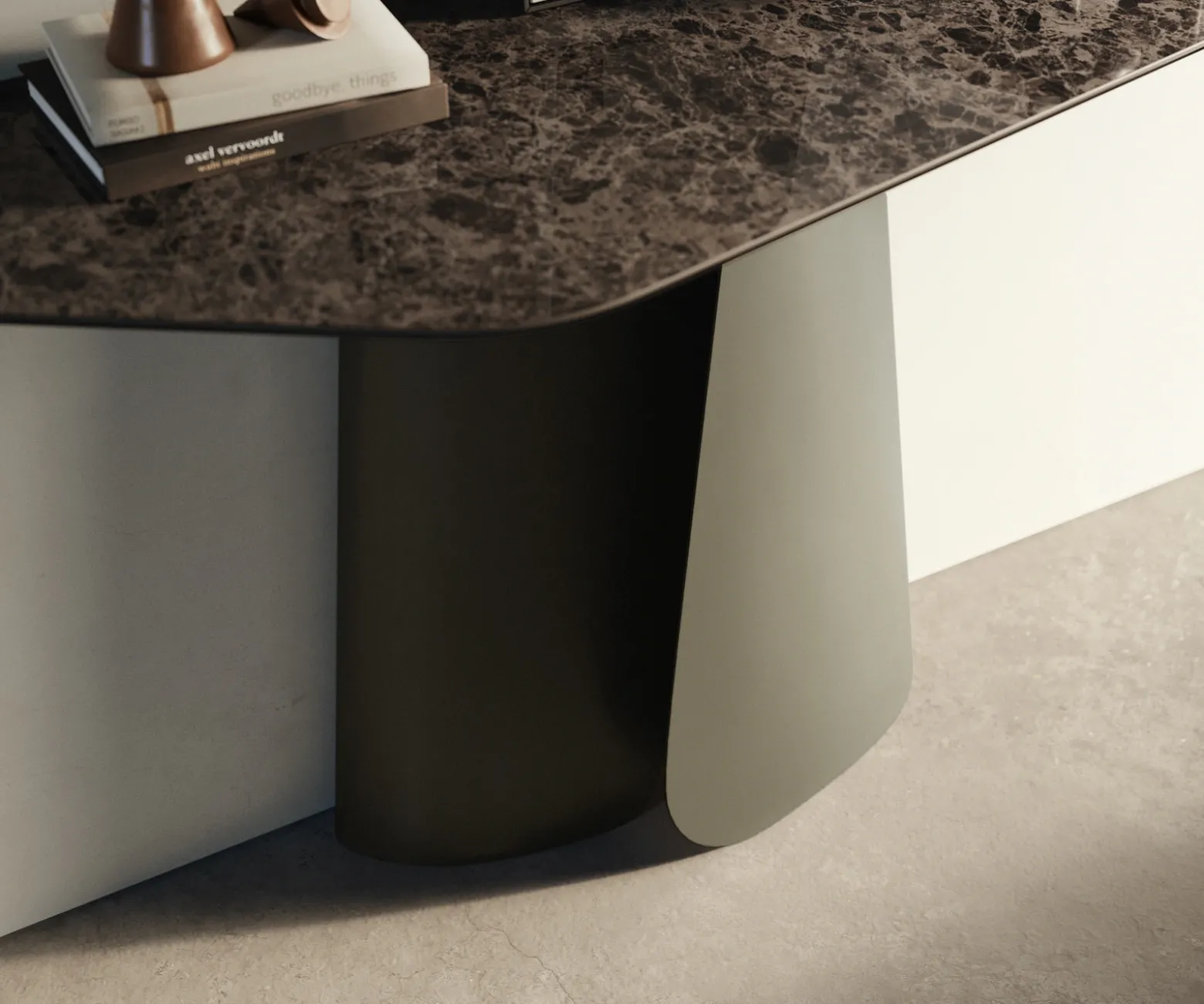 KonsolentischEdge Polygonal 140x50 cm Keramik Emperador Extra Lucidato Dunkelbraun Livos Metall Effektfinish Titan Sofort versandfertig
