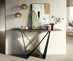 KonsolentischEdge Polygonal 140x50 cm Keramik Emperador Extra Lucidato Dunkelbraun Spios Metall Schwarz Sofort versandfertig