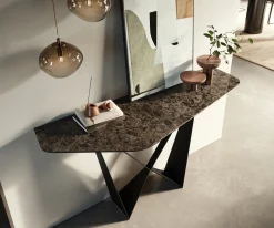 KonsolentischEdge Polygonal 140x50 cm Keramik Emperador Extra Lucidato Dunkelbraun Spios Metall Schwarz Sofort versandfertig