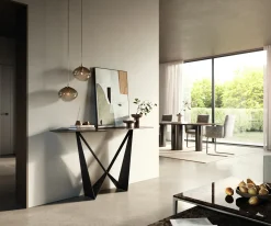 KonsolentischEdge Polygonal 140x50 cm Keramik Emperador Extra Lucidato Dunkelbraun Spios Metall Schwarz Sofort versandfertig