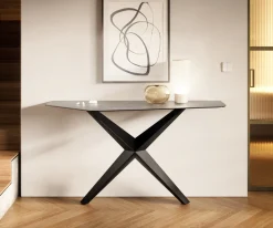 KonsolentischEdge Polygonal 140x50 cm Keramik Beton Grau Zentharo Metall Schwarz Sofort versandfertig