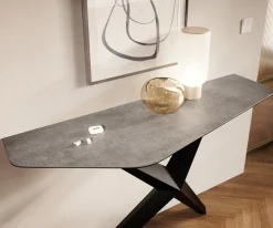 KonsolentischEdge Polygonal 140x50 cm Keramik Beton Grau Zentharo Metall Schwarz Sofort versandfertig
