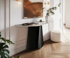 KonsolentischEdge Polygonal 140x50 cm Keramik Patagonia Poliert Livos Metall Schwarz Sofort versandfertig