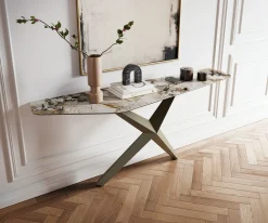 KonsolentischEdge Polygonal 180x50 cm Keramik Patagonia Poliert Zentharo Metall Effektfinish Titan Sofort versandfertig