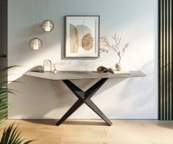 KonsolentischEdge Polygonal 180x50 cm Keramik Beton Grau Zentharo Metall Schwarz Sofort versandfertig