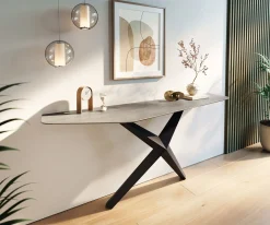 KonsolentischEdge Polygonal 180x50 cm Keramik Beton Grau Zentharo Metall Schwarz Sofort versandfertig