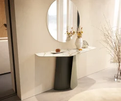 KonsolentischEdge Polygonal 140x50 cm Keramik Calacatta Luxe Weiß-Gold-Grau Livos Metall Effektfinish Titan Sofort versandfertig
