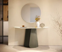 KonsolentischEdge Polygonal 140x50 cm Keramik Calacatta Luxe Weiß-Gold-Grau Livos Metall Effektfinish Titan Sofort versandfertig