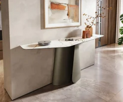 KonsolentischEdge Polygonal 180x50 cm Keramik Calacatta Luxe Weiß-Gold-Grau Livos Metall Effektfinish Titan Sofort versandfertig