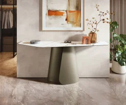 KonsolentischEdge Polygonal 180x50 cm Keramik Calacatta Luxe Weiß-Gold-Grau Livos Metall Effektfinish Titan Sofort versandfertig