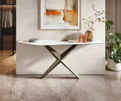 KonsolentischEdge Polygonal 180x50 cm Keramik Calacatta Luxe Weiß-Gold-Grau Zentharo Metall Effektfinish Titan Sofort versandfertig