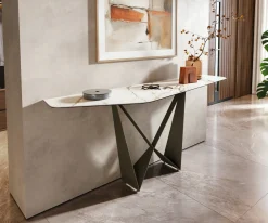 KonsolentischEdge Polygonal 180x50 cm Keramik Calacatta Luxe Weiß-Gold-Grau Spios Metall Effektfinish Titan Sofort versandfertig