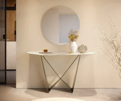 KonsolentischEdge Polygonal 140x50 cm Keramik Calacatta Luxe Weiß-Gold-Grau Spios Metall Effektfinish Titan Sofort versandfertig