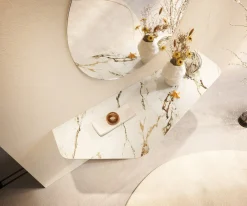 KonsolentischEdge Polygonal 140x50 cm Keramik Calacatta Luxe Weiß-Gold-Grau Spios Metall Effektfinish Titan Sofort versandfertig
