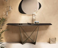 KonsolentischEdge Polygonal 180x50 cm Keramik Laminam® Noir Desir Braun Spios Metall Effektfinish Titan Sofort versandfertig