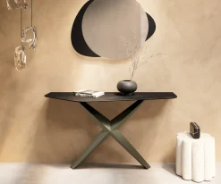 KonsolentischEdge Polygonal 140x50 cm Keramik Laminam® Noir Desir Braun Zentharo Metall Effektfinish Titan Sofort versandfertig