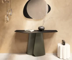 KonsolentischEdge Polygonal 140x50 cm Keramik Laminam® Noir Desir Braun Livos Metall Effektfinish Titan Sofort versandfertig