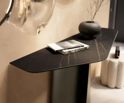 KonsolentischEdge Polygonal 140x50 cm Keramik Laminam® Noir Desir Braun Livos Metall Effektfinish Titan Sofort versandfertig