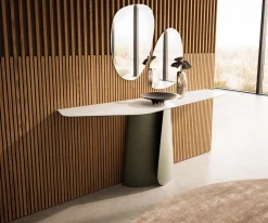 KonsolentischEdge Polygonal 180x50 cm Keramik Onyx Champagne Livos Metall Effektfinish Titan Versandfertig ca. 25.09.26