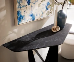 KonsolentischEdge Polygonal 140x50 cm Keramik Laminam® Nero Greco Anthrazit Spios Metall Schwarz Sofort versandfertig