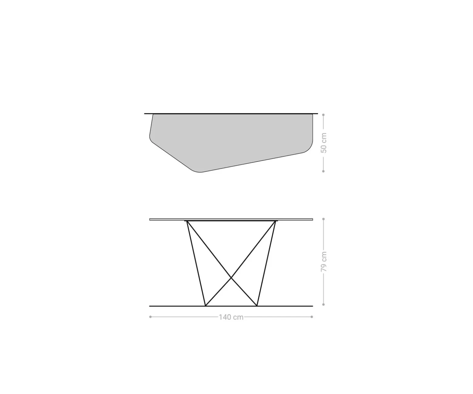 KonsolentischEdge Polygonal 140x50 cm Keramik Laminam® Nero Greco Anthrazit Spios Metall Schwarz Sofort versandfertig