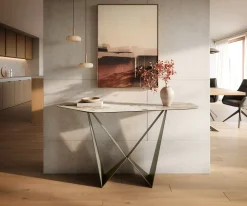 KonsolentischEdge Polygonal 140x50 cm Keramik Minas Melange Weiß-Beige Spios Metall Effektfinish Titan Sofort versandfertig