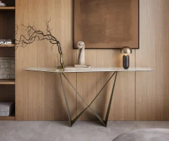 KonsolentischEdge Polygonal 180x50 cm Keramik Minas Melange Weiß-Beige Spios Metall Effektfinish Titan Sofort versandfertig
