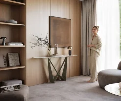 KonsolentischEdge Polygonal 180x50 cm Keramik Minas Melange Weiß-Beige Spios Metall Effektfinish Titan Sofort versandfertig
