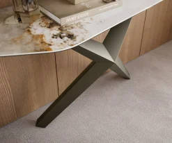 KonsolentischEdge Polygonal 180x50 cm Keramik Minas Melange Weiß-Beige Zentharo Metall Effektfinish Titan Sofort versandfertig