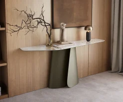 KonsolentischEdge Polygonal 180x50 cm Keramik Minas Melange Weiß-Beige Livos Metall Effektfinish Titan Sofort versandfertig
