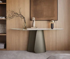 KonsolentischEdge Polygonal 180x50 cm Keramik Minas Melange Weiß-Beige Livos Metall Effektfinish Titan Sofort versandfertig