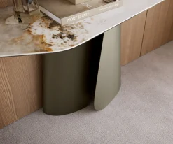 KonsolentischEdge Polygonal 180x50 cm Keramik Minas Melange Weiß-Beige Livos Metall Effektfinish Titan Sofort versandfertig
