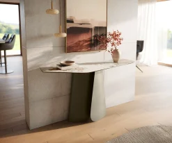KonsolentischEdge Polygonal 140x50 cm Keramik Minas Melange Weiß-Beige Livos Metall Effektfinish Titan Sofort versandfertig