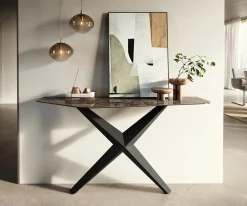 KonsolentischEdge Polygonal 140x50 cm Keramik Emperador Extra Lucidato Dunkelbraun Zentharo Metall Schwarz Sofort versandfertig