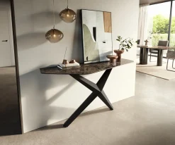 KonsolentischEdge Polygonal 140x50 cm Keramik Emperador Extra Lucidato Dunkelbraun Zentharo Metall Schwarz Sofort versandfertig