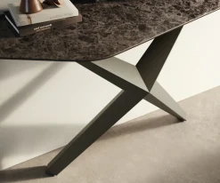 KonsolentischEdge Polygonal 140x50 cm Keramik Emperador Extra Lucidato Dunkelbraun Zentharo Metall Effektfinish Titan Sofort versandfertig