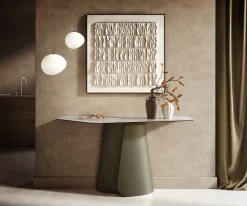 KonsolentischEdge Polygonal 140x50 cm Keramik Onyx Pearl Livos Metall Effektfinish Titan Sofort versandfertig