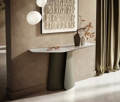 KonsolentischEdge Polygonal 140x50 cm Keramik Onyx Pearl Livos Metall Effektfinish Titan Sofort versandfertig
