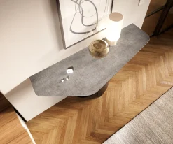 KonsolentischEdge Polygonal 140x50 cm Keramik Beton Grau Livos Metall Schwarz Sofort versandfertig