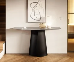KonsolentischEdge Polygonal 140x50 cm Keramik Beton Grau Livos Metall Schwarz Sofort versandfertig