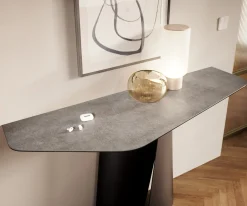 KonsolentischEdge Polygonal 140x50 cm Keramik Beton Grau Livos Metall Schwarz Sofort versandfertig
