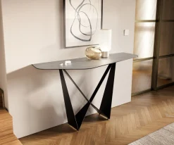 KonsolentischEdge Polygonal 140x50 cm Keramik Beton Grau Spios Metall Schwarz Sofort versandfertig