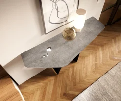 KonsolentischEdge Polygonal 140x50 cm Keramik Beton Grau Spios Metall Schwarz Sofort versandfertig